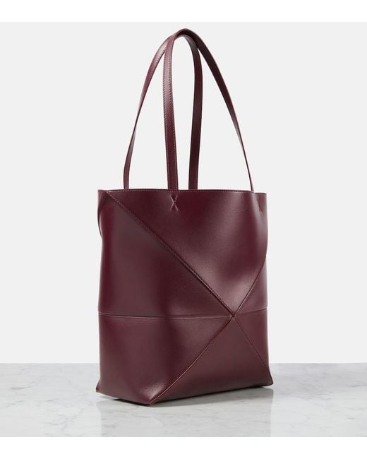 Loewe Red Puzzle Fold Medium Leather Tote Bag
