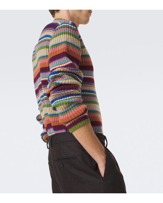 Dries Van Noten Red Ribbed-Knit Striped Wool Sweater for men