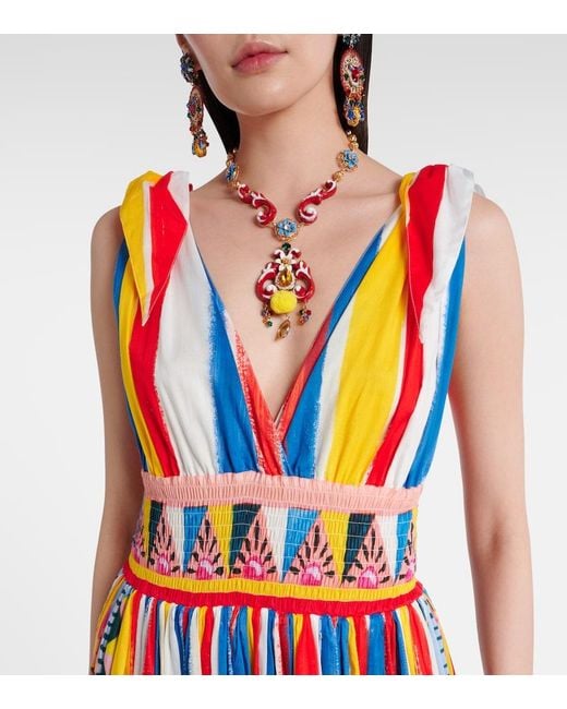 Dolce & Gabbana Blue Striped Cotton Maxi Dress