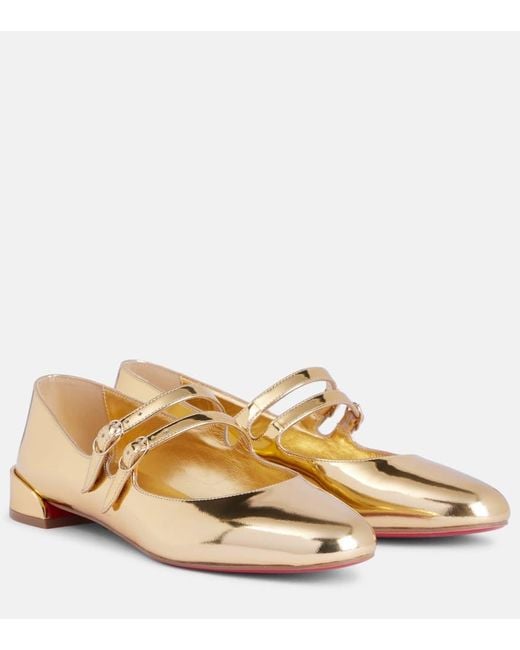 Christian Louboutin Natural Mary-Jane-Ballerinas Sweet Jane Aus Metallic-Leder