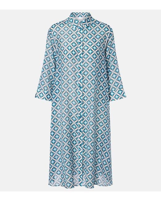 Max Mara Blue Steppa Printed Cotton And Silk Midi Dress