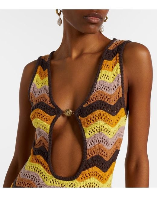 Bananhot Metallic Charli Chevron Crochet Cotton-Blend Maxi Dress