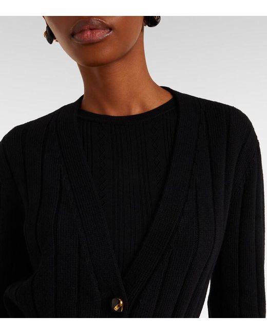 Valentino Black Feather-Trimmed Virgin Wool Cardigan