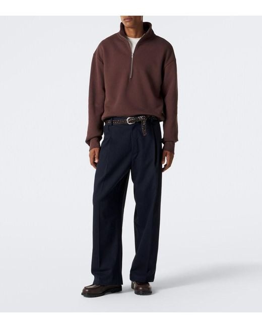 Studio Nicholson Blue Shire Pleated Cotton Wide-Leg Pants for men