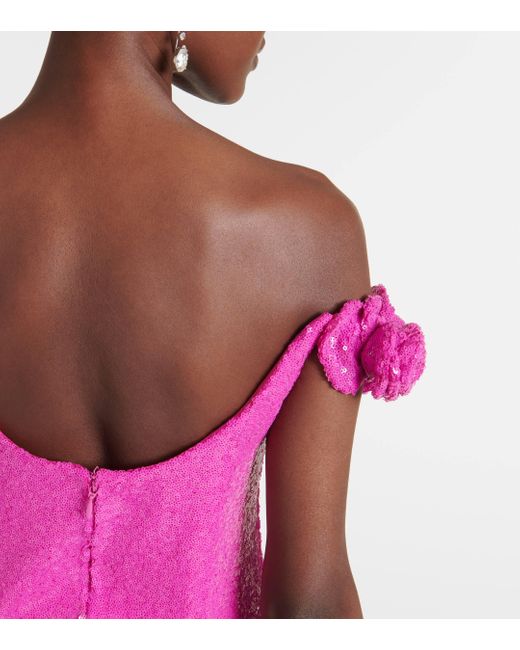 Costarellos Pink Birdie Off-shoulder Sequined Top