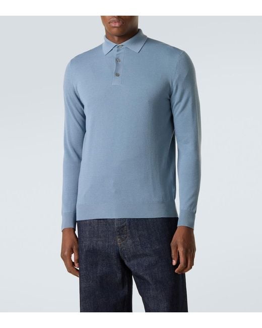 Thom Sweeney Blue Wool Polo Sweater for men
