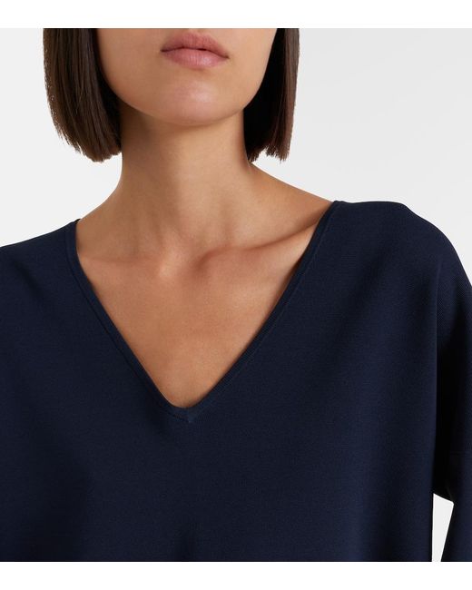 Max Mara Blue Embellished Crepe Top