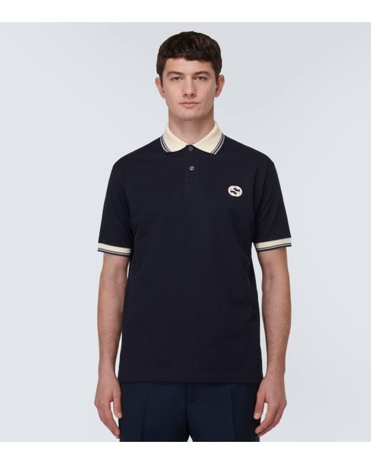 Gucci Blue Brand-patch Contrast-trim Stretch-cotton Polo Shirt Xx for men
