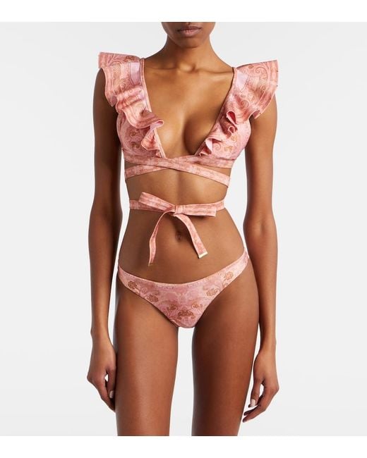 Zimmermann Pink Como Printed Ruffled Bikini