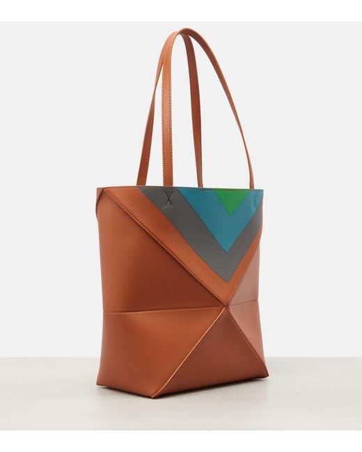 Loewe Red Tote Bag Puzzle Fold Square Medium Aus Leder