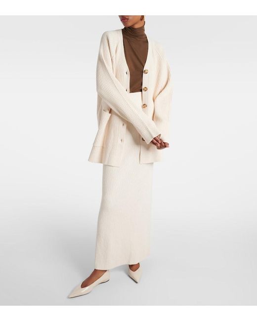 Totême White Cotton-Blend Boucle Maxi Skirt
