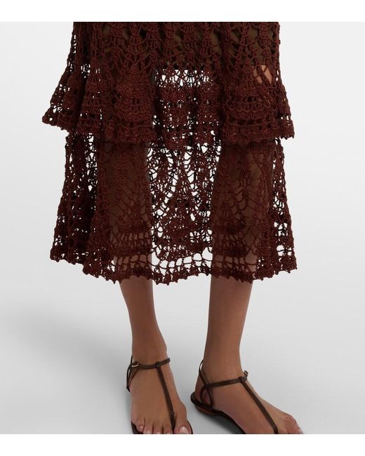 Anna Kosturova Purple Elsie Tiered Cotton Crochet Midi Skirt
