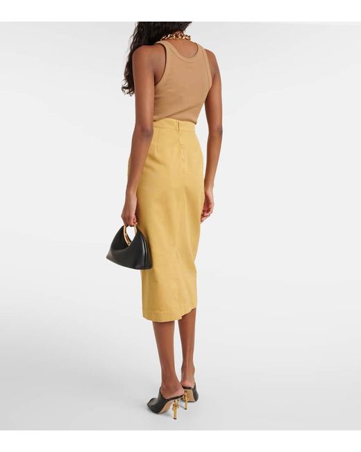 Max Mara Yellow Denver Cotton Gabardine Midi Skirt