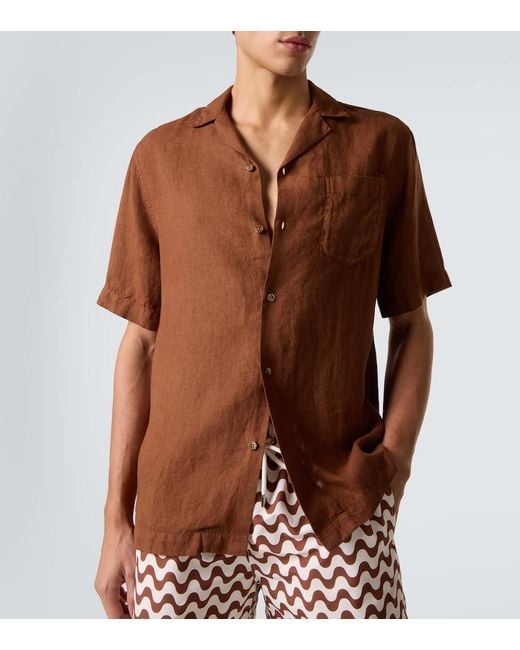 Frescobol Carioca Brown Angelo Linen Shirt for men