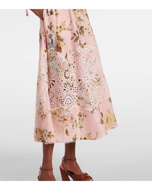 Vestido Midi Acacia De Lino Con Bordado Ingles Zimmermann de color Pink