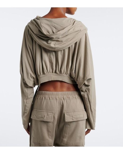 Rick Owens Green Drkshdw Cropped Cotton Jersey Hoodie