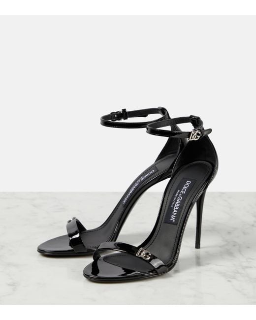 Dolce & Gabbana Black Dolce&gabbana High Patent Sandal With Logo