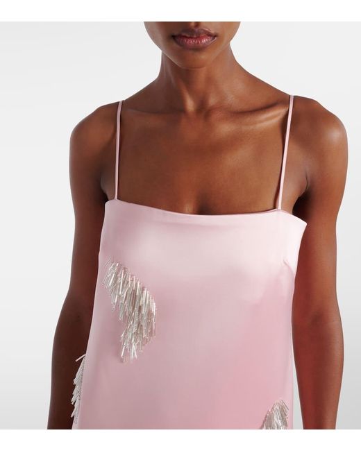 ALÉMAIS Pink Cindy Embellished Satin Slip Dress