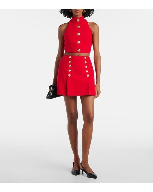 Balmain Red Halterneck Wool-Blend Crepe Top