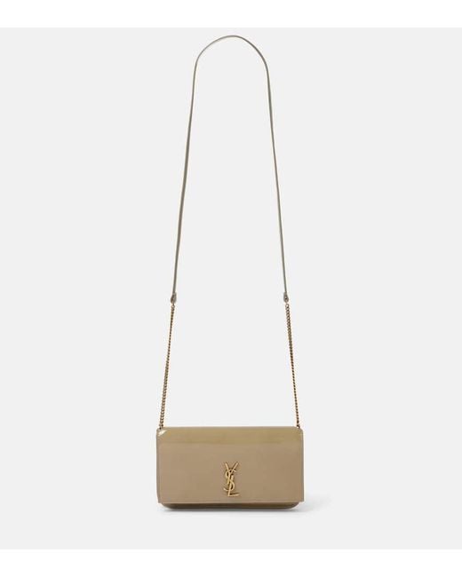 Saint Laurent Brown Cassandre Leather Wallet On Chain