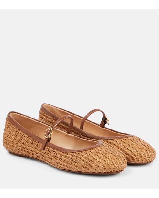 Gianvito Rossi Brown Carla Straw & Leather Flat