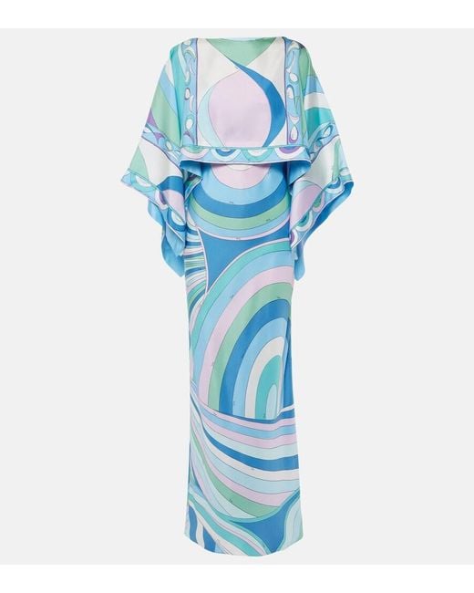 Emilio Pucci Blue Iride And Pesci Silk Twill Gown