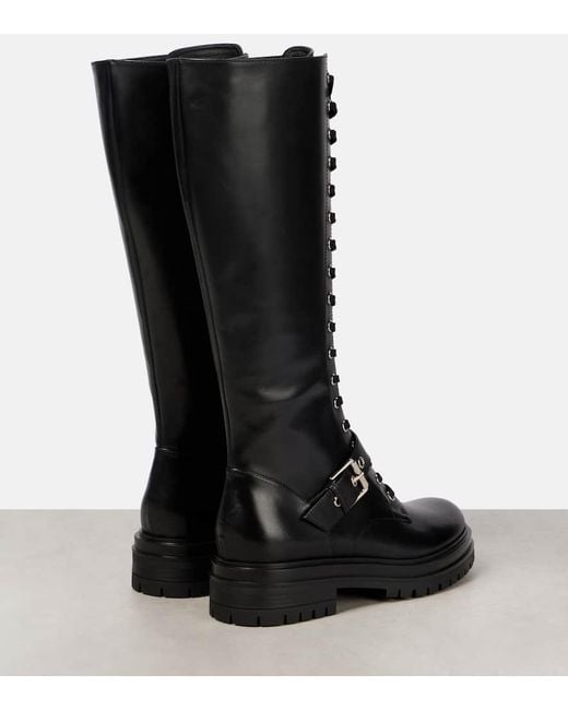 Gianvito Rossi Black Lace-Up Leather Knee-High Boots
