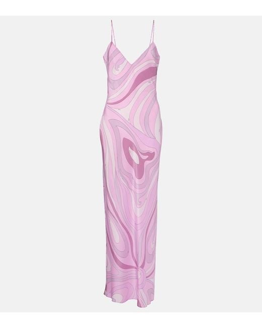 Emilio Pucci Pink Marmo Crepe De Chine Silk Gown
