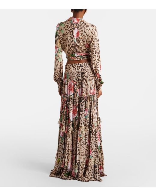 Roberto Cavalli Natural Printed Ruffled Maxi Skirt