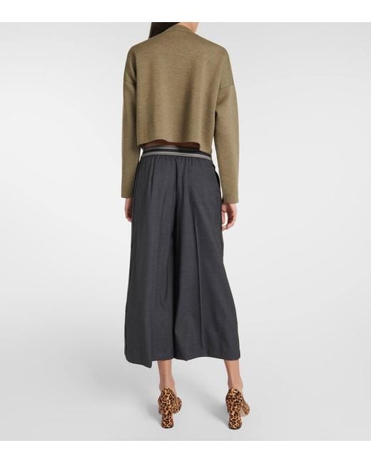 Pantalones anchos cropped de lana Loewe de color Black