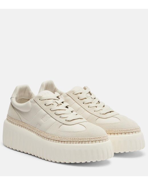 Hogan White H710 H-Stripes Leather And Suede Platform Sneakers