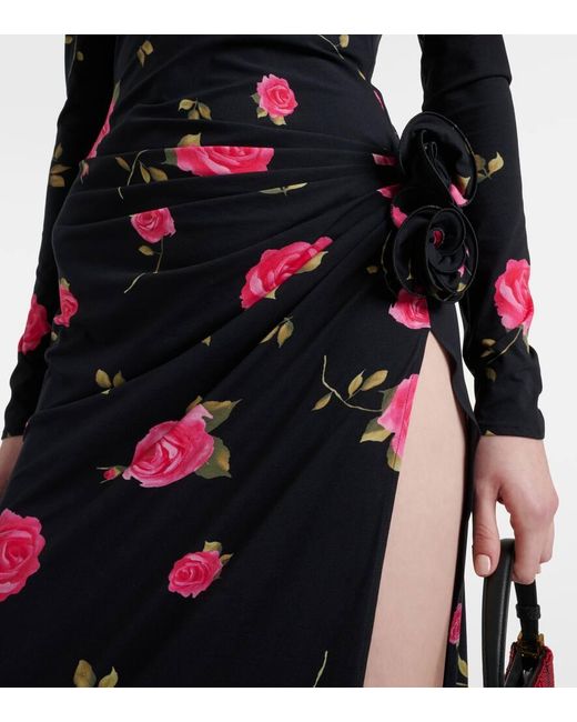 Vestido largo fruncido con aplique floral Magda Butrym de color Black