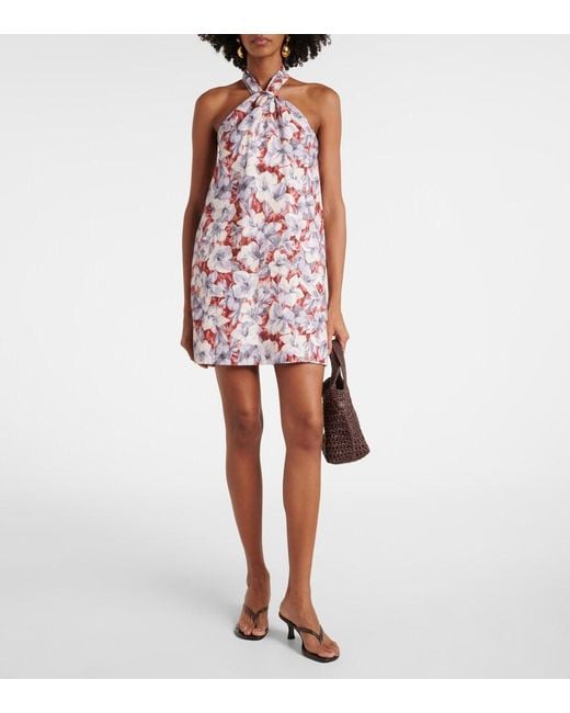 Posse Red Luna Floral Halterneck Linen Minidress