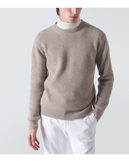 Zegna Gray Ribbed-Knit Cashmere Sweater for men