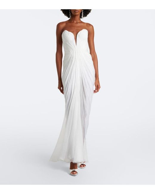 Maria Lucia Hohan White Cecilia Draped Silk Muslin Bustier Gown