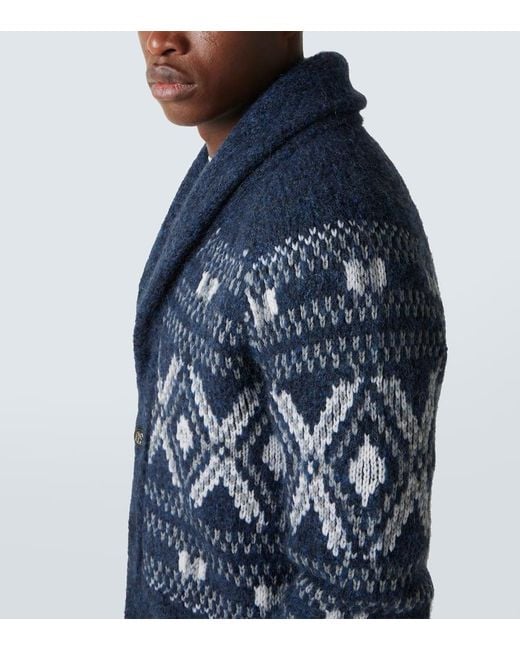 Brunello Cucinelli Blue Fair Isle Alpaca Wool-Blend Cardigan for men