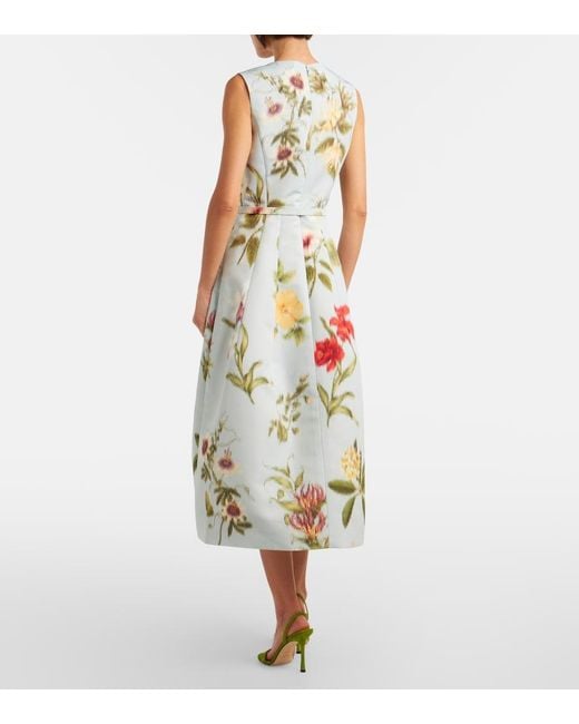 Oscar de la Renta White Belted Floral Faille Cocktail Dress