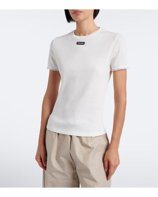 Miu Miu White Pointelle Cotton T-Shirt