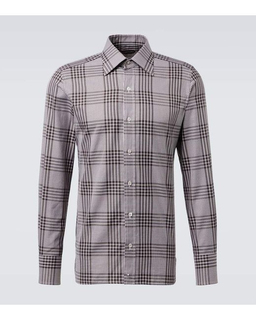 Camisa De Algodon A Cuadros Principe De Gales Tom Ford de hombre de color Blue