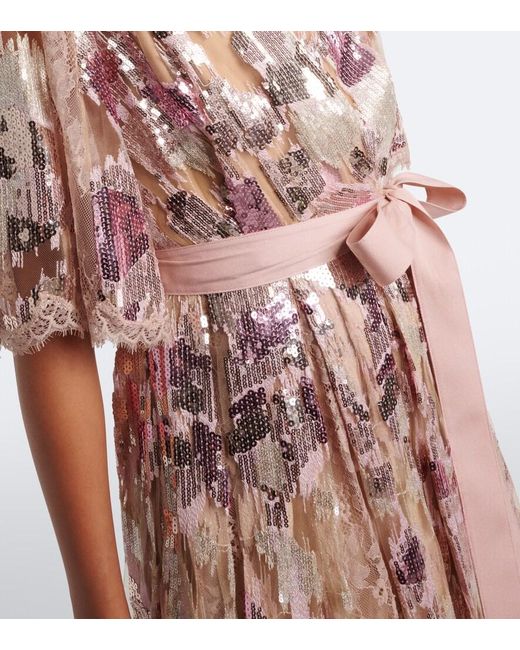 Elie Saab Pink Sequined Silk-Blend Lace Wrap Dress