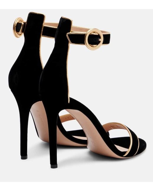 Gianvito Rossi Black 105 Leather-Trimmed Velvet Sandals