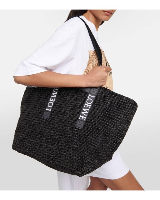 Loewe Black Paula's Ibiza Fold Shopper Raffia Tote Bag
