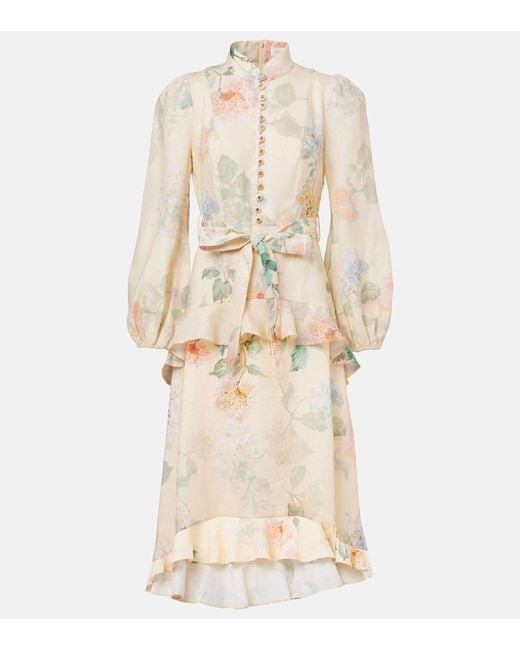 Zimmermann Natural Illuminate Peplum Midi Dress