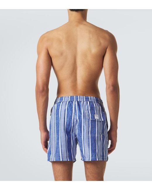 Fedeli Blue Striped Swim Trunks for men