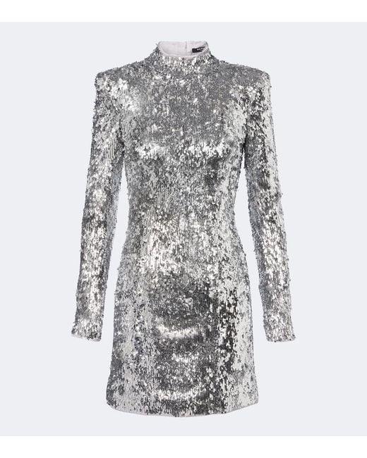 Robe A Sequins Balmain en coloris Gray
