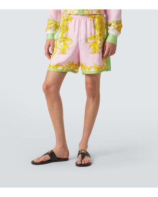 Versace Pink Printed Silk Shorts for men