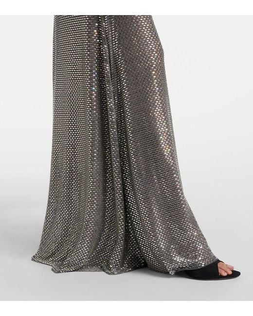 Self-Portrait Gray Gathered Rhinestone-Embellished Gown