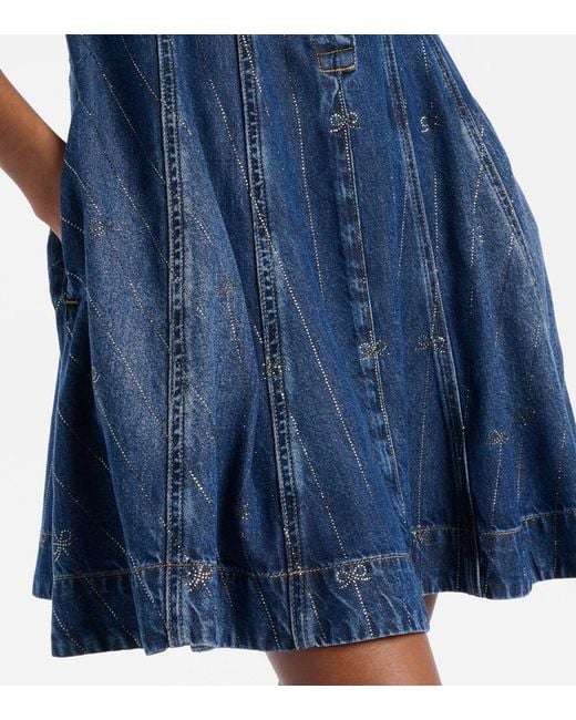 Self-Portrait Blue Embellished Pleated Denim Minidress