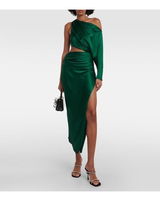The Sei Green Cutout One-Shoulder Silk Satin Midi Dress