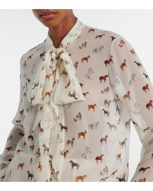 Gabriela Hearst Natural Shildon Tie-Neck Silk Blouse